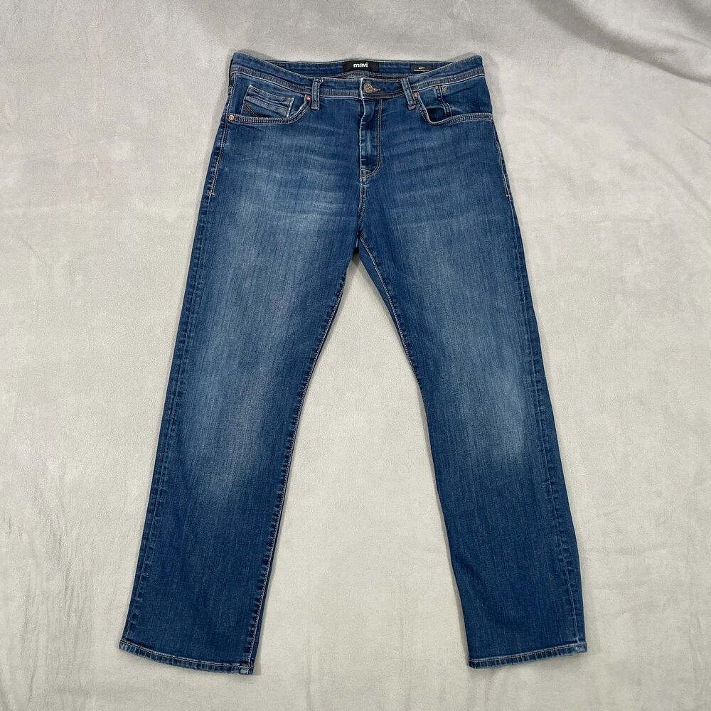 Mavi Matt Relaxed Straight Leg Jeans Mens Size 35x30 Blue Denim Stretch
